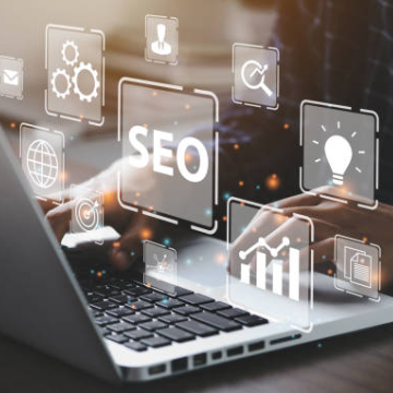 seo appearing from a laptop